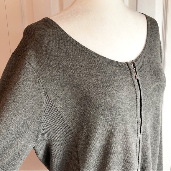 Carmen Marc Valvo Gray Full Zip Sweater Cardigan XL - Picture 6 of 13